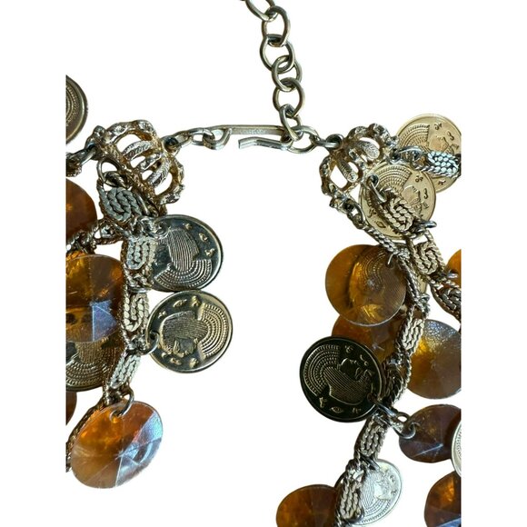Vintage Signed HOBE Rare Egyptian Bib Necklace Lucite Yellow Beads & Gold Coins - Picture 6 of 6